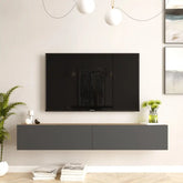 Meuble TV suspendu ECLYPSE - Vue de face en gris et bois clair